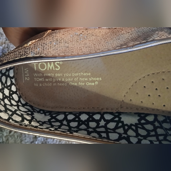 TOMS Rose Gold Glitter Flats W12 Women’s 12 Classic Alpargata Slip On - Picture 7 of 7